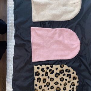 Set of Three Beanies - Pink, Cream, Leopard Print